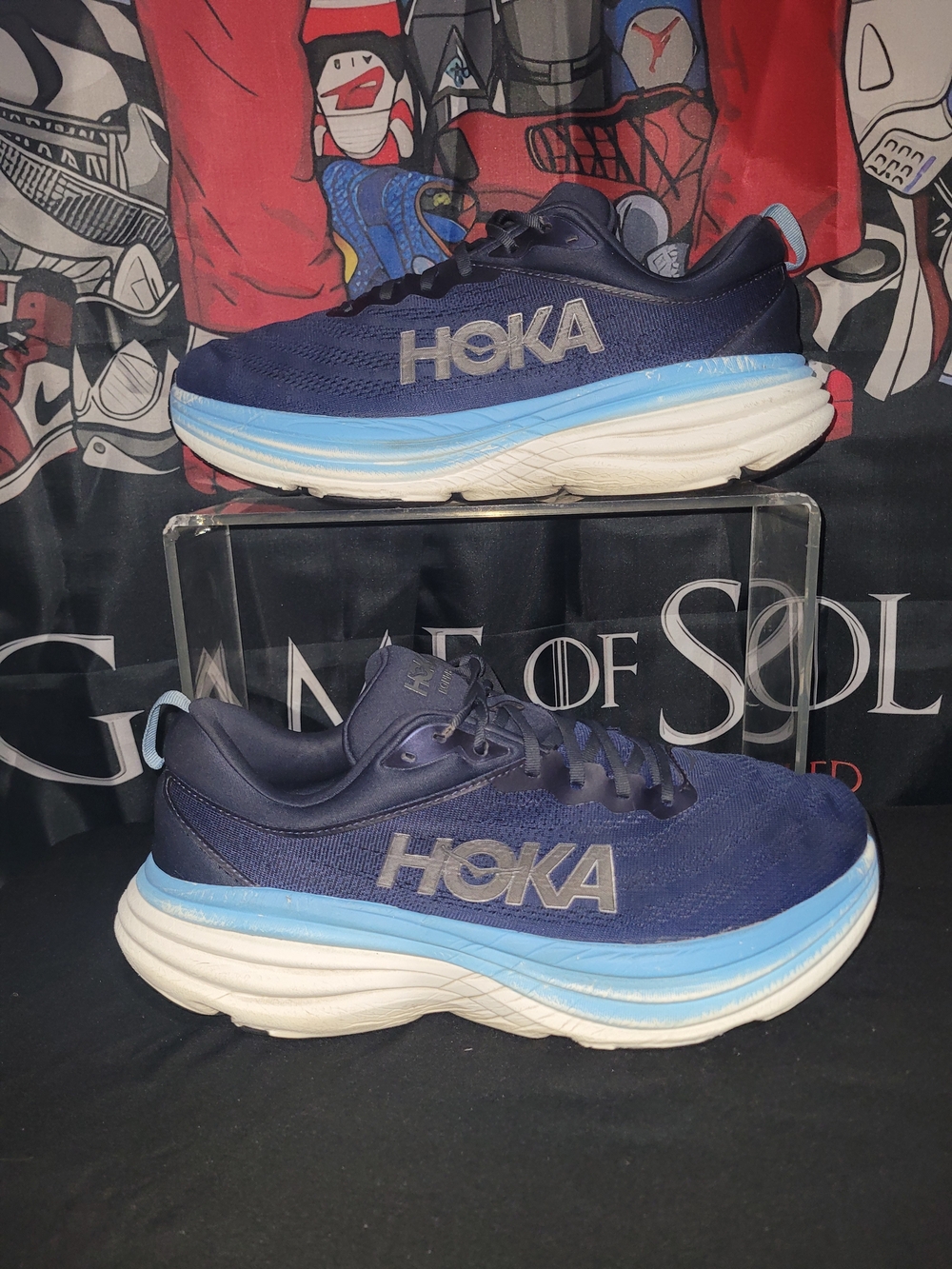 HOKA Navy Blue Running Shoes with Light Blue Accents Bondi 8